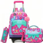 Zaino con ruote per ragazze, borsa 3 in 1 per studenti con borsa a tracolla e astuccio per matite, zaino con ruote carino per studenti, zaino a doppio uso con ruote silenziose e manico